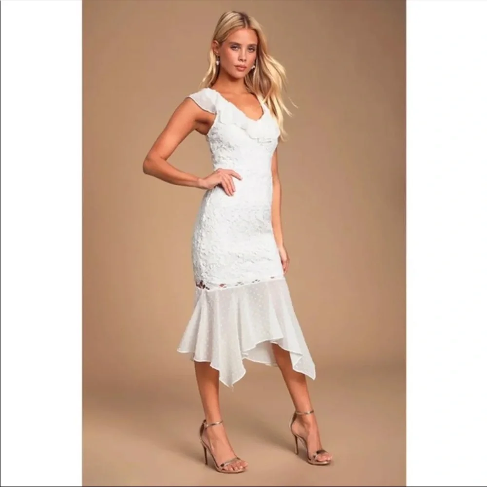 NWT Luluβs Dagny Lace Swiss Dot Ruffled Midi Dress - Picture 5 of 10